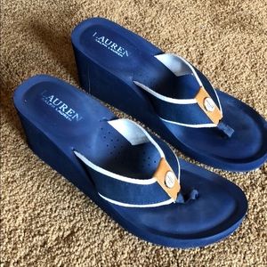 Ralph Lauren Navy Wedge Flip Flop